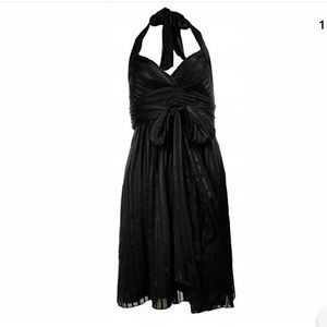 BCBGMAXAZRIA SILK STRIPED BLACK HALTER DRESS, 4P